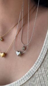 สร้อยคอสแตนเลสแท้ สไตล์มินิมอล ชุบทอง 18K สร้อยคอรุ่น Heart Lover & Diamond Necklace Givemethat