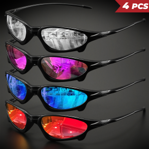 4PCS Futuristic Small Frame Colorful Sports Sunglasses - Wraparound Fit UV400 for Cycling Fishing & Travel