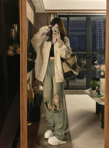 Áo Khoác Bóng Chày Cổ Bẻ Phong Cách Mỹ Cổ Điển Dành Cho Nữ Áo Khoác Ngoài Đa Năng Thêu Màu Tương Phản Dáng Rộng Thời Trang Thu Đông