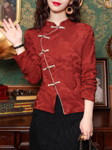 เสื้อเชิ้ตคอตั้งสไตล์จีนใหม่ ทรงสลิมฟิต แขนยาว ผ้าโพลีเอสเตอร์ ทรงปกติ ฤดูใบไม้ร่วง 2024 แฟชั่นสตรี