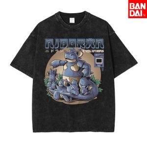 Bandai | Pokemon Gengar T Shirt Men 2026 Summer Vintage Acid Wash Oversized Tee Japanese Anime Streetwear Hip Hop Harajuku Y2k