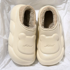 รองเท้าแตะผ้าฝ้ายบุขนแกะสำหรับผู้หญิงในบ้านฤดูใบไม้ร่วงและฤดูหนาวปี 2024 รองเท้าแตะบุขนแกะกันลื่นกันน้ำกันลื่นสำหรับใส่ในบ้านและกลางแจ้ง