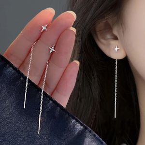 Long Tassel Thread Chain Climb Star Heart Cross Beads Pendants Drop Earrings Womens Straight Hanging Earings Jewelry