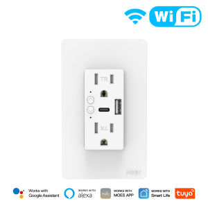 MOES | MOES Tuya WiFi Smart Wall Outlet US Electrical Socket USB Type-C Port Plug APP Remote Voice Control Work with Alexa Google Home