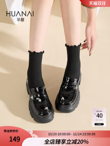 Huanai Thick Heel Loafers Womens 2025 New British Style Small Size Heightening Super Popular Black Deep Mouth Single Shoes