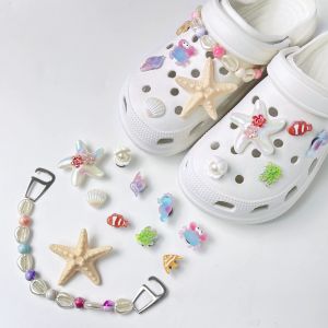 11Pcs Crocs Jibbtiz Charms Cute Resin Colorful Starfish Shell Shoe Buckle Detachable Shoe Chain Decoration for Crocs