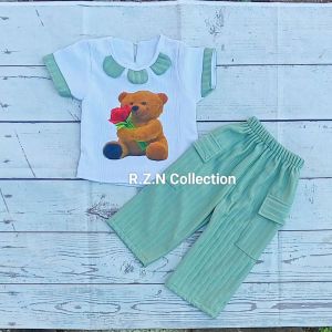 Setelan Celana Kuping Anak Perempuan Kekinian Usia 1-7Tahun Bahan Knit Hornet