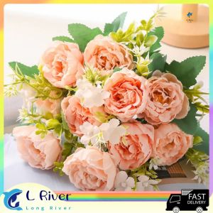 【Fast delivery】2 Bouquet Artificial Flower Bouquet Silk Peony Fake Flowers Home Wedding Table Decoration 5 Heads