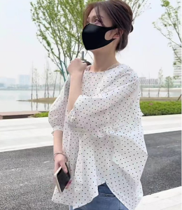 AIYITI | Cute Sweet White Polka Dot Loose Short Sleeve Shirt Female Large Size