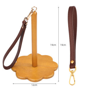 Portable Wooden Leather Wrist Support Yarn Ball Holder Thread Storage Knitting Yarn Stand Convenient Handcraft Sewing Tool