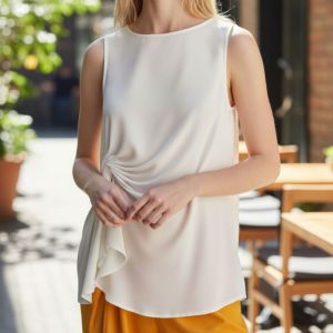 MMINIOUTLET ZARA women ruched white draped sleeveless blouse