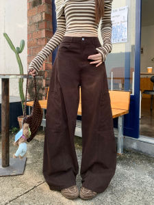 High Waist Loose Wide Leg Denim Jeans Womens Autumn Winter Casual Pants Coffee Color Retro Style Ladies Loose Fit Jeans