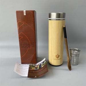 ถ้วยหุ้มฉนวนซับในสแตนเลสหนานไม้ไผ่ เปลือกหอย พร้อมตัวกรองอิสระสำหรับผู้ใหญ่ ถ้วยปากกว้างสไตล์ยุโรป