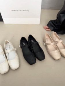 YOTO Mary Jane Loafers For Women French Elegance Pearl Velcro Single Strap Low Cut Block Heel Pumps