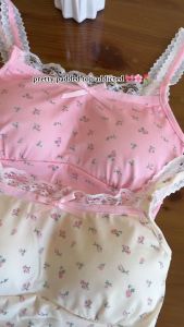 Y2K Polka Dots BowKnot Sweet Girl Knitted Cotton Lace Sleeveless Top Summer Slim Ladies Camisole Top