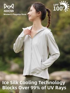 MiiOW | Womens Summer New Loose Lightweight Ice Silk Sun Protection Clothing UV Protection Cool Feeling Breathable Long Sleeve Hoodie
