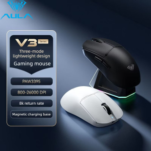 AULA | AULA Tri-mode Wireless Gaming Mouse 59g Ultra Lightweight PAW3395 RGB Macro Programmable Ergonomic Esports Mouse 2.4G Bluetoo