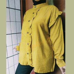 Atasan Kemeja Blouse Wanita Polo Linen