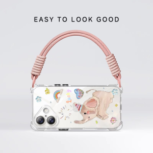 Creative Cartoon Elephant Phone Case Full Cover with Lanyard Anti-Fall for 16 pro Max 15 pro 14 Silicone Protective Shell