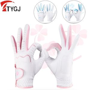 TTYGJ 1 Pair Women Golf Gloves Sheepskin Sports Mittens Ladies Skidproof Elastic Golf Gloves Female Palm Protection Finger Cover