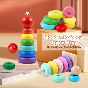 Wonderful Toys Rainbow Tower Wooden Toy Stacking Toys: Kids Mathematical Educational Early Education Baby Learning