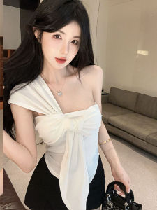 GUZILIAN | Elegant French Style Pleated Asymmetrical Short Sleeveless Vest Womens Design Sensual Outerwear Fashion Commute Edition