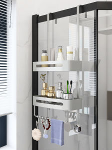 Bathroom Stainless Steel Storage Rack Toilet Glass Door Shelf Shower Room Hanging Basket Bathroom Organizer No Drilling Needed