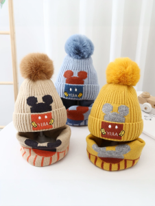 Kids Hat Fall and Winter K-style Cute Boys and Girls Knitted Hat Scarf Set Heattech Winter Hat Baby Wool Cap Fashion