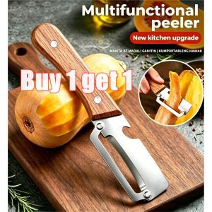 【Buy 1 get 1】2in1 Kitchen Peeler Stainless Steel Sharp Blade NonSlip Handle Dual Function for Peeling Shredding New multifunctional stainless steel peeler bottle opener solid wood thickened fruit and vegetable peeler suitable for sugarcane pumpkin