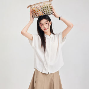 Blue Distinctive Womens Summer Business Casual Shirt Stand Collar Short Sleeve