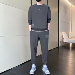 ROMON | Romon Mens Sportswear Casual Long Sleeve Two-Piece Set Autumn New Style Polyester Fiber Youth Fashion Sweatshirt Pants