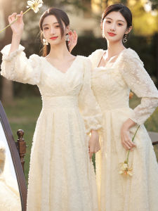 Bridesmaid Long Sleeve Elegant Champagne Color Fairy Atmosphere Womens Dress Sister Group Ceremony A-Line Skirt Long Dress