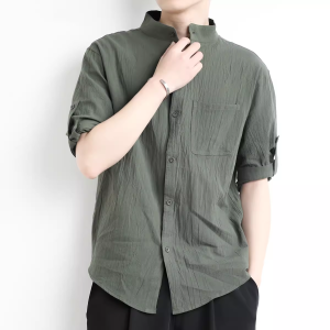 Loose Fit Mens Cotton Linen Shirt Thin Long Sleeve Casual Outerwear Spring Autumn Male Model Simple Style Short Sleeve Top