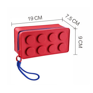 Multi Purpose Lego Block Silicone Pouch Zippered Stationery And Cosmetic Bag With Carry Strap For School And Travel