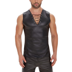 Plus Size Mens Shiny Leather Tank Top Adjustable Soft Matte Leather T-Shirts Sleeveless Male High Elastic Shaping Vest【Sekexi-00262】