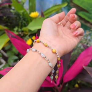 Q2291 Lắc Bạc lu thống hạt gạo Ngọc Jad A Hoàng Phỉ mix hạt MH Vàng Tâm nhà em sale nốt ko kén mệnh - Phong Thuỷ TUDO P
