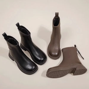 Womens Martin Boots Thick Bottom Short Boot Autumn Winter New Style Fleece Lined British Style Slim Boot Trendy Fashion Boot