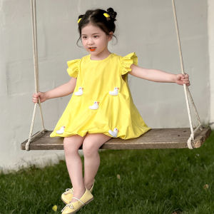 Summer Yellow Duck Baby Girl Vest Dress Korean Style Childrens Fashionable Sleeveless Princess Skirt Sweet Loose Waist