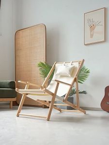 Beach Chair Wooden Folding Deck Chair Ergonomic Curved Design Portable Lounge Chair Camping Chair Office Nap Recliner