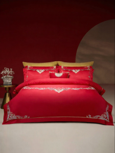 MENDALE | Wedding Red Embroidery Jacquard 4-piece Bedding Set 60S Long Staple Cotton