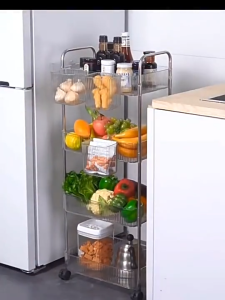 HALOO Transparent Multi-Layer Mobile Storage Rack - Kitchen/Bathroom/Living Room Organizer with Storage Basket