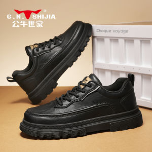 Bull Family Mens Casual Shoes 2025 New Autumn Trend High-End Thick Bottom Sports Board Shoes Wear-Resistant Rubber Outsole