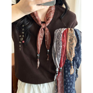 Khăn Choàng Lụa Đỏ Hoa Hạt Dẻ Phụ Kiện Trang Sức Cổ Thời Trang Nữ 2025 Mới Cao Cấp Bảo Vệ Cổ Trang Trí Tam Giác Trang Trí Cổ