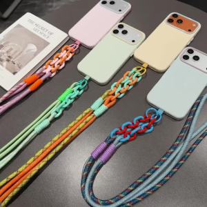 Macaron Strap Case For iPhone 17 Pro Max 18 16 15 14 13 Candy Block Braided Crossbody Lanyard Chain Shockproof Soft TPU Cover