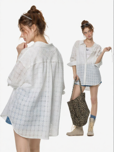 Turn Signal | Check Semi-transparent Loose Long-sleeve Blouse