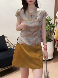 Shalldoer | New Chinese Style Floral Embroidery Short Sleeve Polo Shirt And Mini Skirt Two-Piece Set For Women Summer Season Elegant Fashion