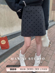 Maxixi plus Size Womens Vintage Velvet Polka Dot Halter Skirt High Waist Loose Slimming Straight Tube Winter Dress