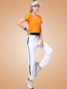 Short T-shirt Womens Short-Sleeved Cotton round Neck Top Womens Summer Slim-Fit Half-Sleeved Square Dance Aerobics Sports Dancing Dress