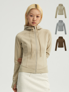 Oneup Slim Fit Yoga Jacket Womens Outdoor Sports Tennis Clothes Hoodie Zipper Cardigan Thickened Long Sleeve Cotton Polyester