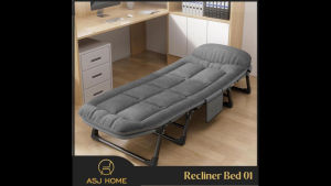 ASJ_Minimalist Portable Foldable Recliner Metal Frame Oxford Cloth Single Camping Bed